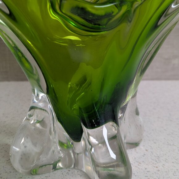 EDAG Crystal Hook and Curl Lime Green Centerpiece Art Sculpture (Murano?) - Picture 6 of 11